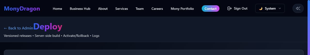 Monydragon.com — Business Operations Hub project view